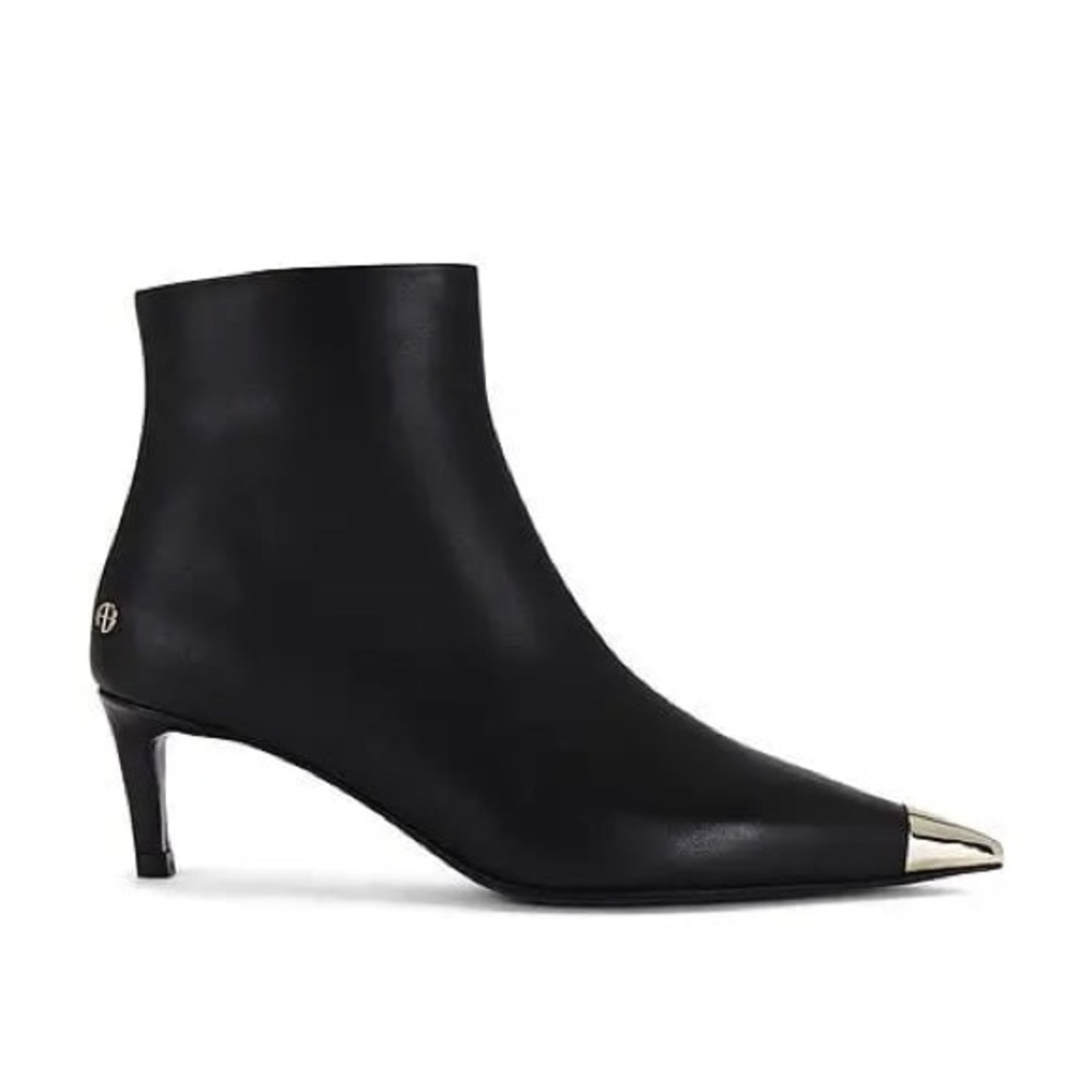 Anine Bing Black Heeled Boots with Silver Tip